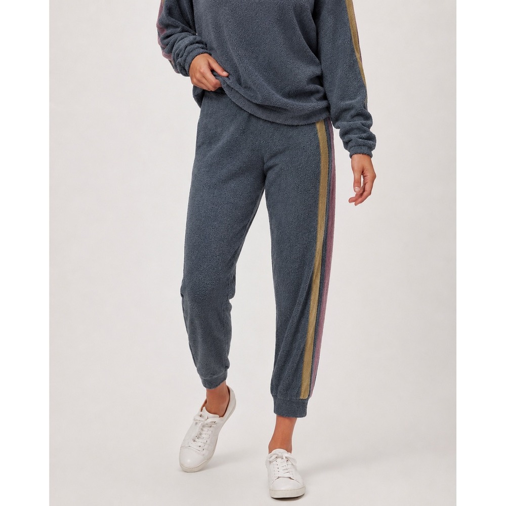 Free People Blue Monday Fleece Joggers in Valley Girl Colorway Side Stripe Small